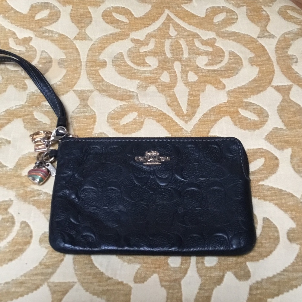 Coach Black Embossed Wristlet
